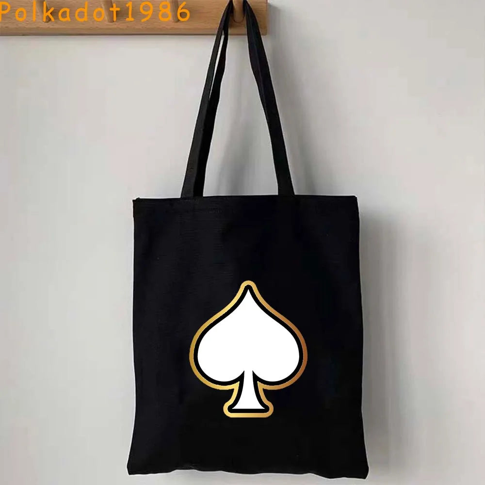 Funny Poker Cartes à Jouer Cute King Queen Jack of Cœur Crowned Toile Tote Sac Pouch Shopper Shoulder Shopping Cotton Sac à Mains
