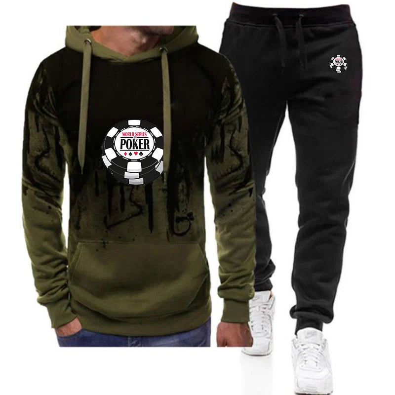 Men's 2026 Spring And Autumn World Series of Poker Logo Print High Street Popular Outdoor Sports Hoodies Pants Suits