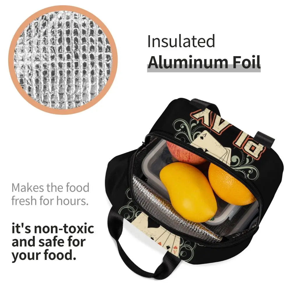 Poker Four Suits Portable Lunch Box Étanche Card Game Players Cooler Thermal Food Insulated Lunch Bag School Children Student