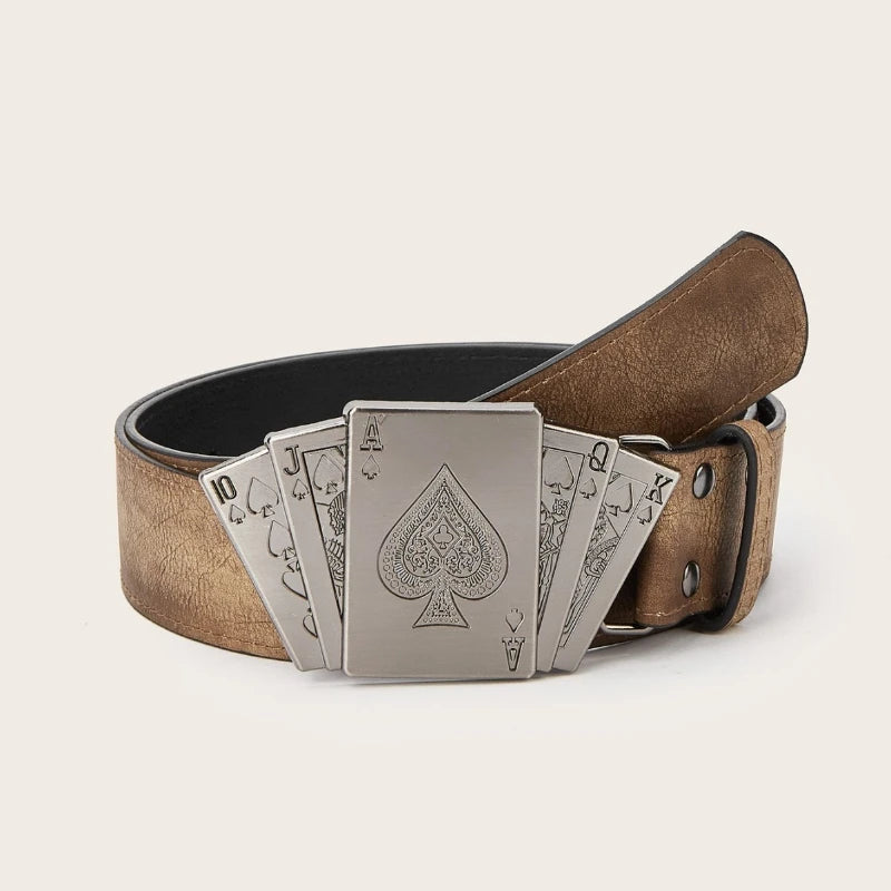 Vintage-style Femme's Faux Leather Ceinture Poker-themed Metal Boucle Ceinture pour Both Homme et Femme Punk-style Jeans Ceinture