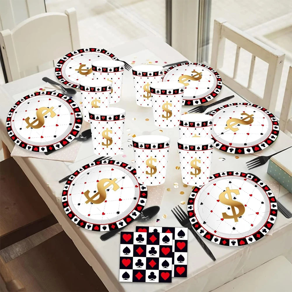Casino Poker Card Party Disposable Tableware Paper Plates Cups Napkins Casino Night Las Vegas Birthday Party Decoration Supplies
