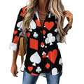 Poker Cards Loose Blouse Playing Cards Street Fashion Spring Autumn Blouses Womens Long-Sleeve Vintage Shirt Spring Graphic Tops