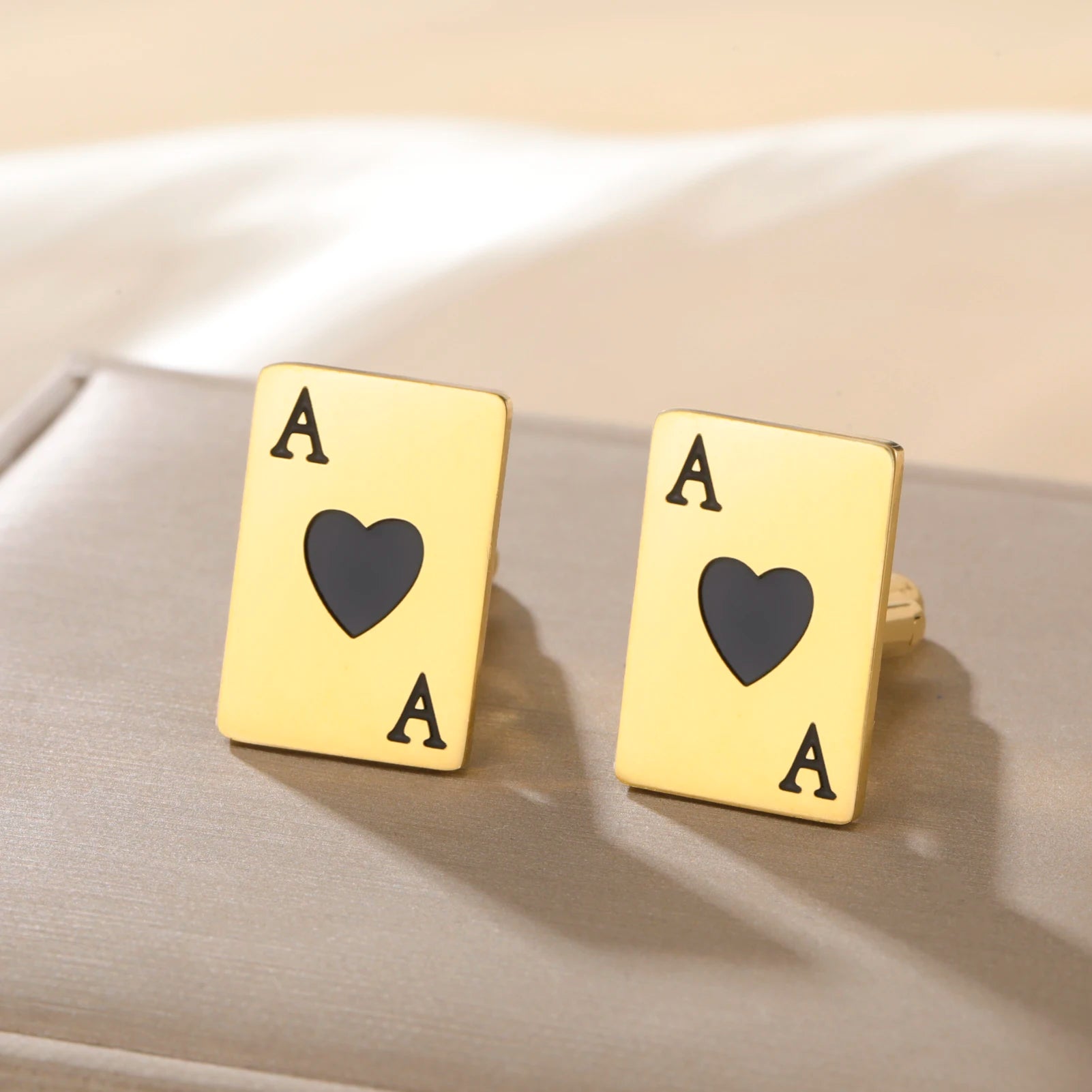 Amaxer Poker Cards Cartoon Red Heart Cufflinks for Women Men Stainless Steel Perfect Jewelry Gifts