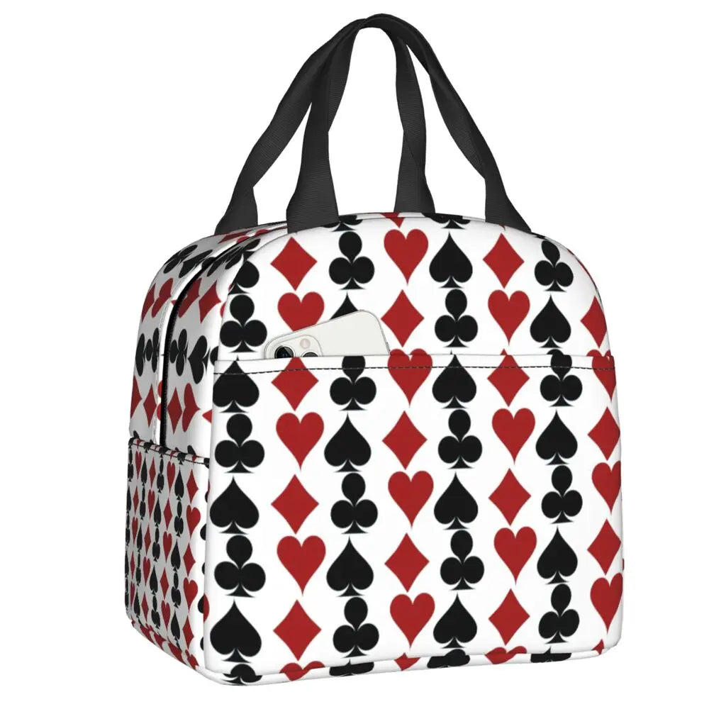 Poker Four Suits Portable Lunch Box Étanche Card Game Players Cooler Thermal Food Insulated Lunch Bag School Children Student