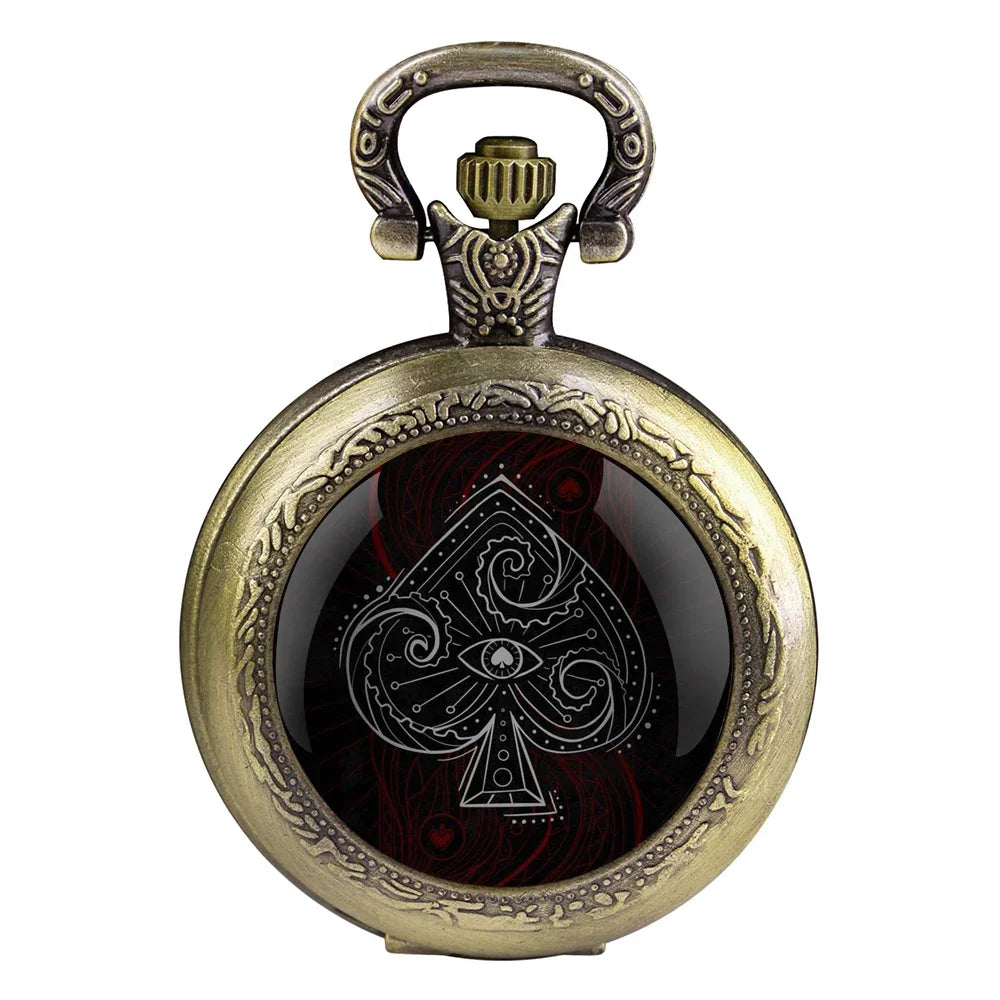 Poker Glass Dome Pocket Watch Arabic Numeral Dial Vintage Men Women Necklace Pendant Creative Clock Gift Reloj De Bolsillo