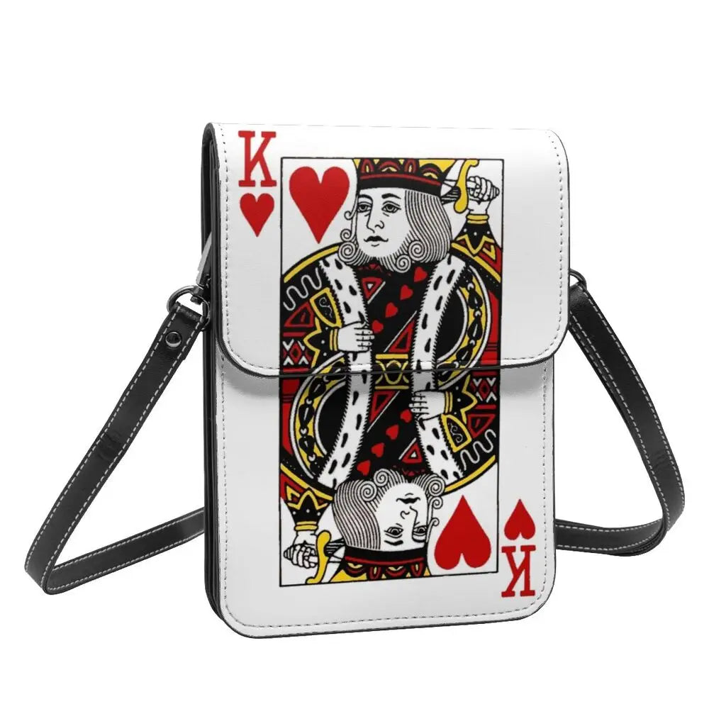 Poker Shoulder Sac KING OF HEARTS Work Leather Mobile Phone Sac Female Cadeau Vintage Sacs