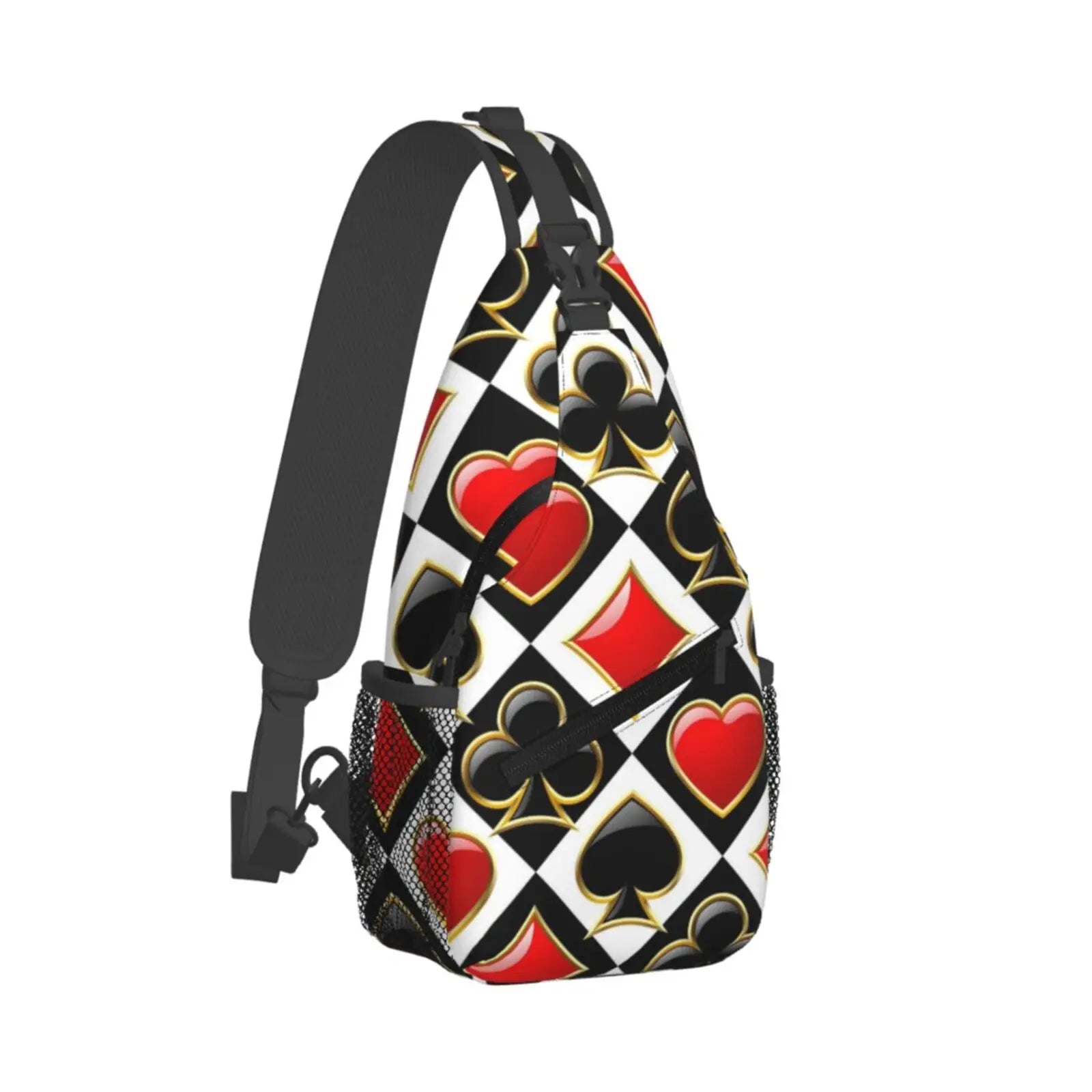 Golden Alice in Wonderland Poker Red Black Print Sling Chest Crossbody Bag Men Casual Shoulder Backpack for Travel Cycling