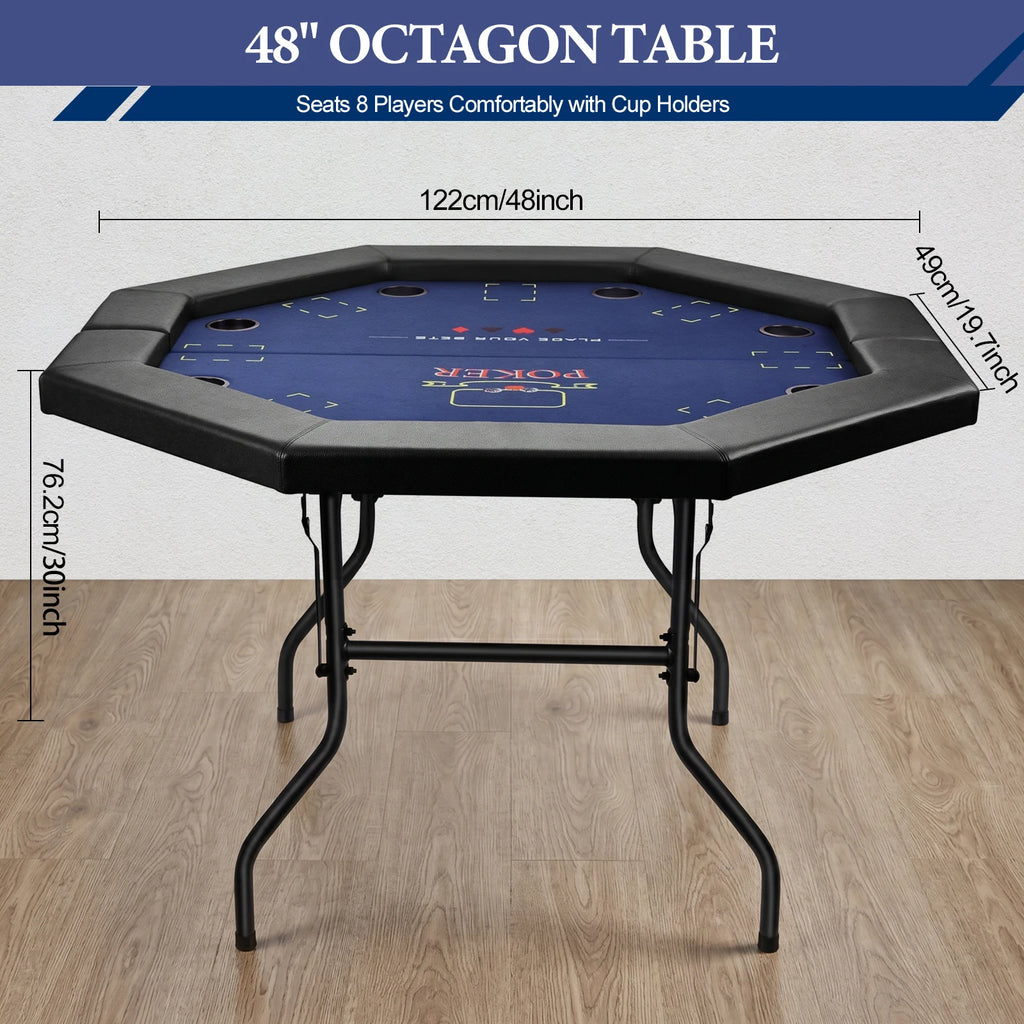 HLC 122 cm octagonal poker table, accommodating 8 people, ideal for the home games room
