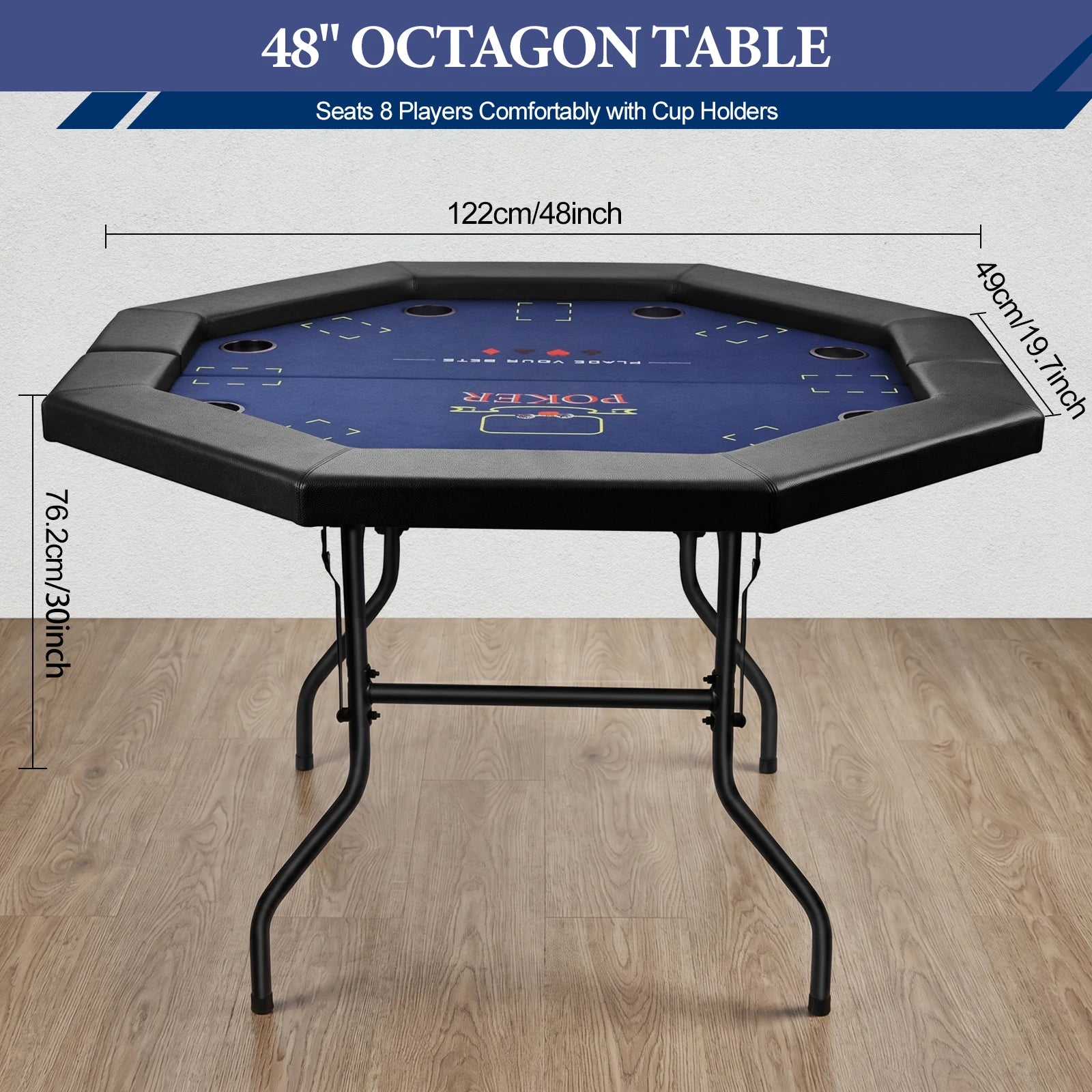 HLC 122 cm octagonal poker table, accommodating 8 people, ideal for the home games room
