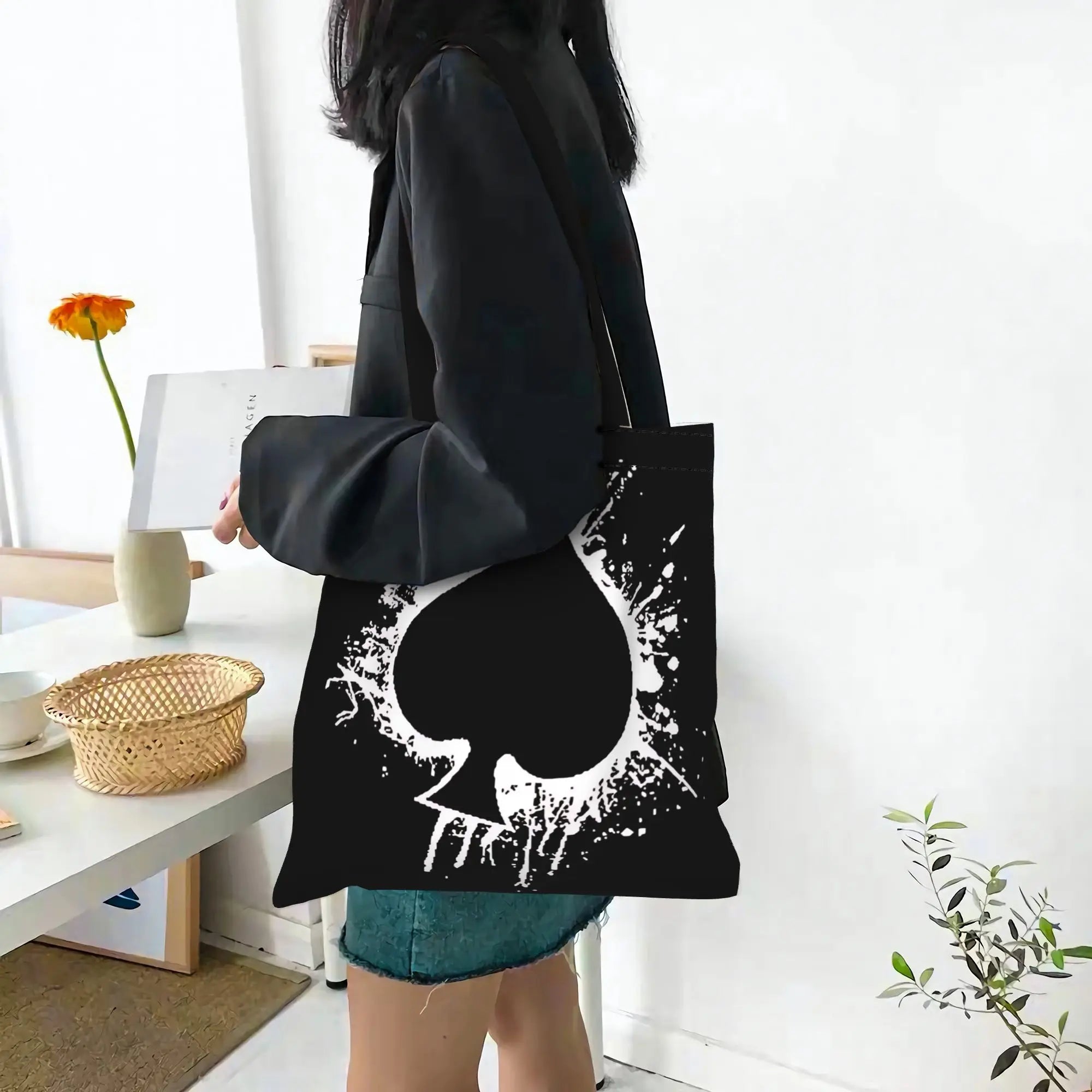 Fashionable Tote Bag - Grand Format Cartes à Jouer Style Toile Sac Foldable Chic Cadeaux