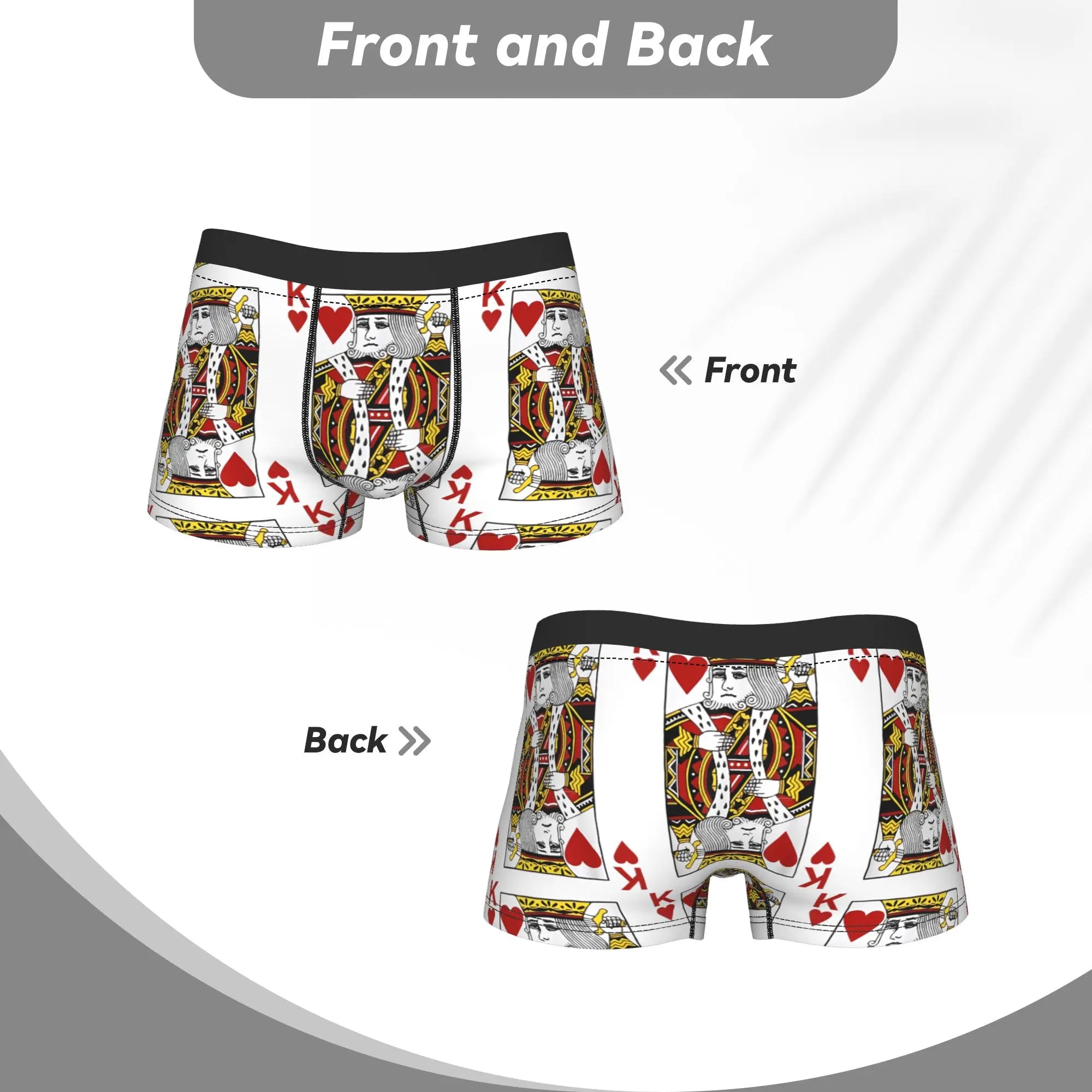 Men Boxer Briefs Shorts pants Panties King Of Hearts Blackjack Cards Poker 21 K Breathable Underwear Male Humor Plus Size Underpants