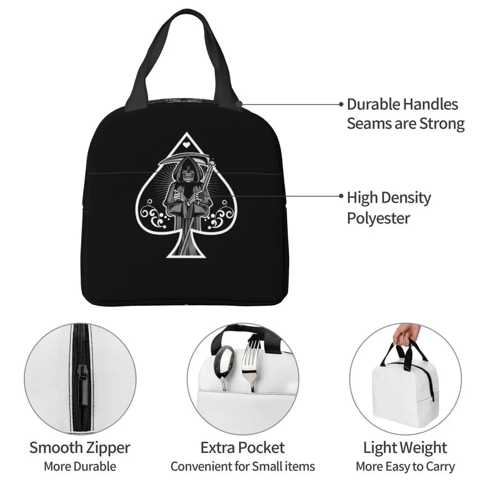 Poker Four Suits Portable Lunch Box Étanche Card Game Players Cooler Thermal Food Insulated Lunch Bag School Children Student