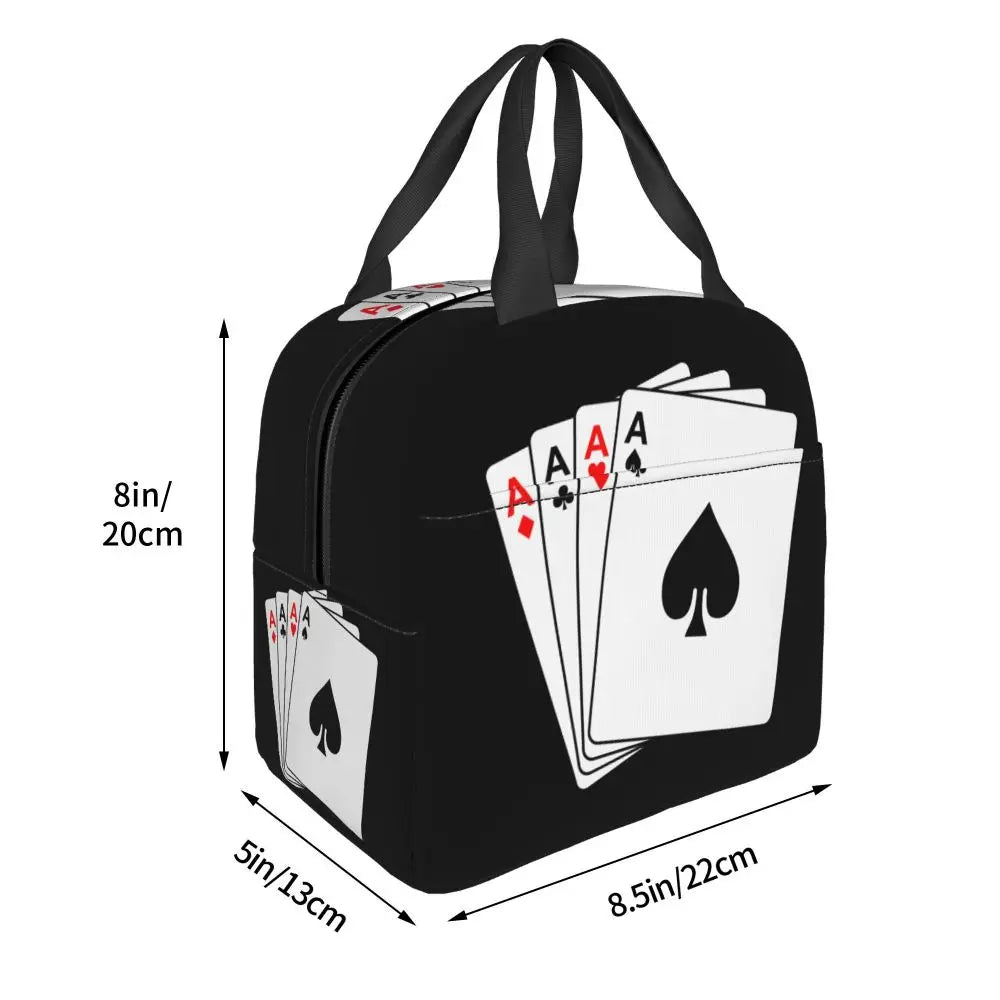 Poker Four Suits Portable Lunch Box Étanche Card Game Players Cooler Thermal Food Insulated Lunch Bag School Children Student