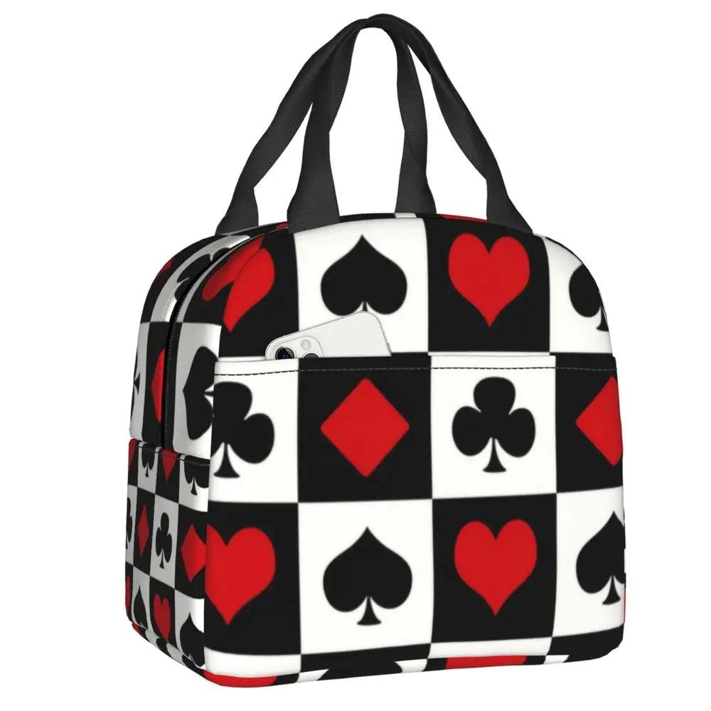 Poker Four Suits Portable Lunch Box Étanche Card Game Players Cooler Thermal Food Insulated Lunch Bag School Children Student