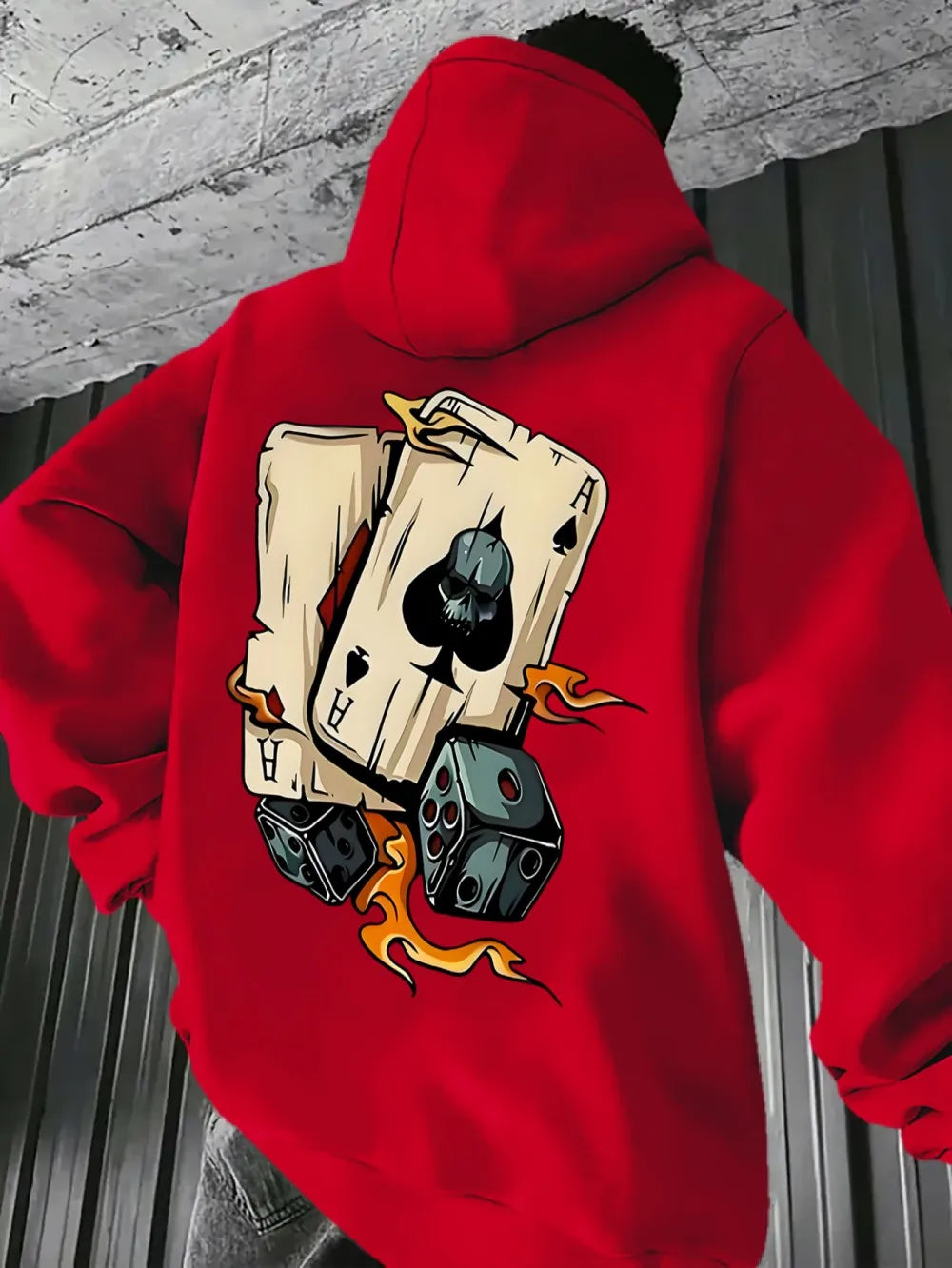 European and American men's new autumn fashion poker dice print comfortable and soft hooded sweatshirt outdoor street top