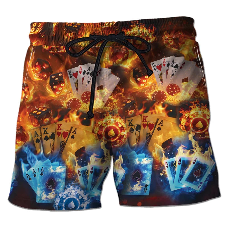Casino Club 3D Printed Boardshorts Fashion Poker Short Pants For Men Clothes Playing Poker Beach Shorts Cards Trunks Bermudas