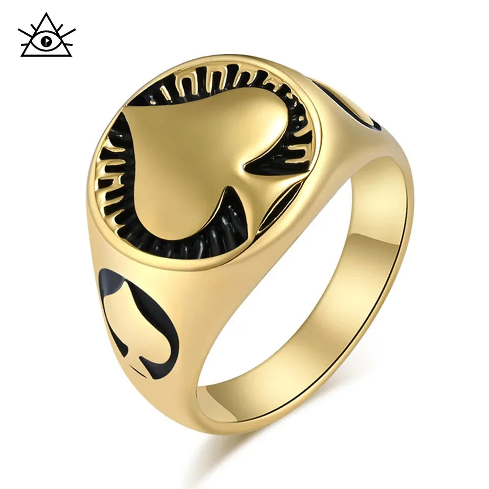 Vintage Men's Titanium Steel Ring Round Spades Poker Ace Of Spades Stainless Steel Ring