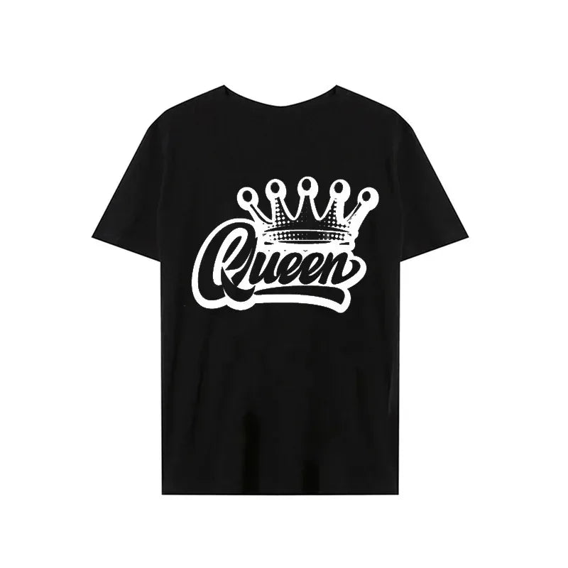 King Queen Crown Print Lover Couples Tee Shirt Harajuku Women T-shirt Crown Couple Matching Tshirt Clothes Summer Women Tops
