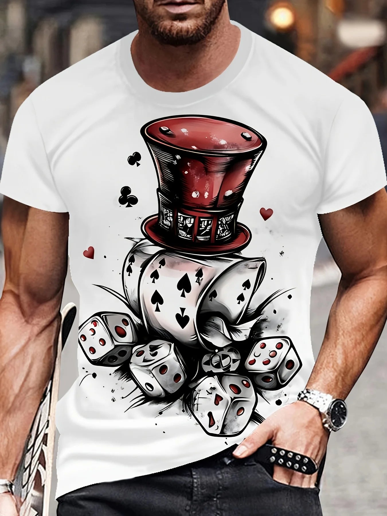 Men's 3D Printed Poker Dice Pattern Tee Casual Fashion Summer Short Sleeve Hip Hop Streetwear T Shirts