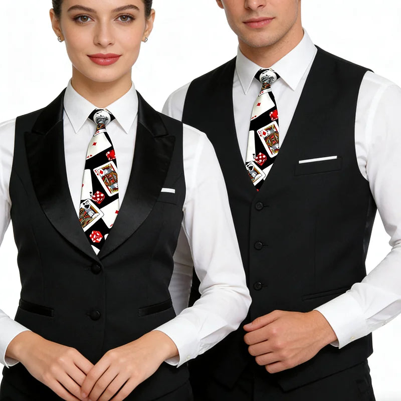 Hommes Cravates Cravate Formal Dress Cadeau Mariage Shirts Cravat Cravate Pour Homme Funny 4 inch width playing card/poker white Noir Fête