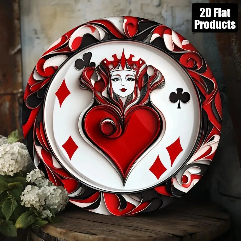 Retro Poker 8x8 Inch Aluminum Sign, 2D Flat Metal Wall Art, High-Definition Decorative Tin Sign for Home Office