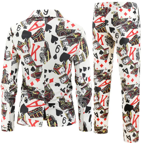 2026 New Thin Mens Suit Two-Piece, Poker Pattern Printed Decorative Jacket With Trousers, Fashion Casual Men Sets