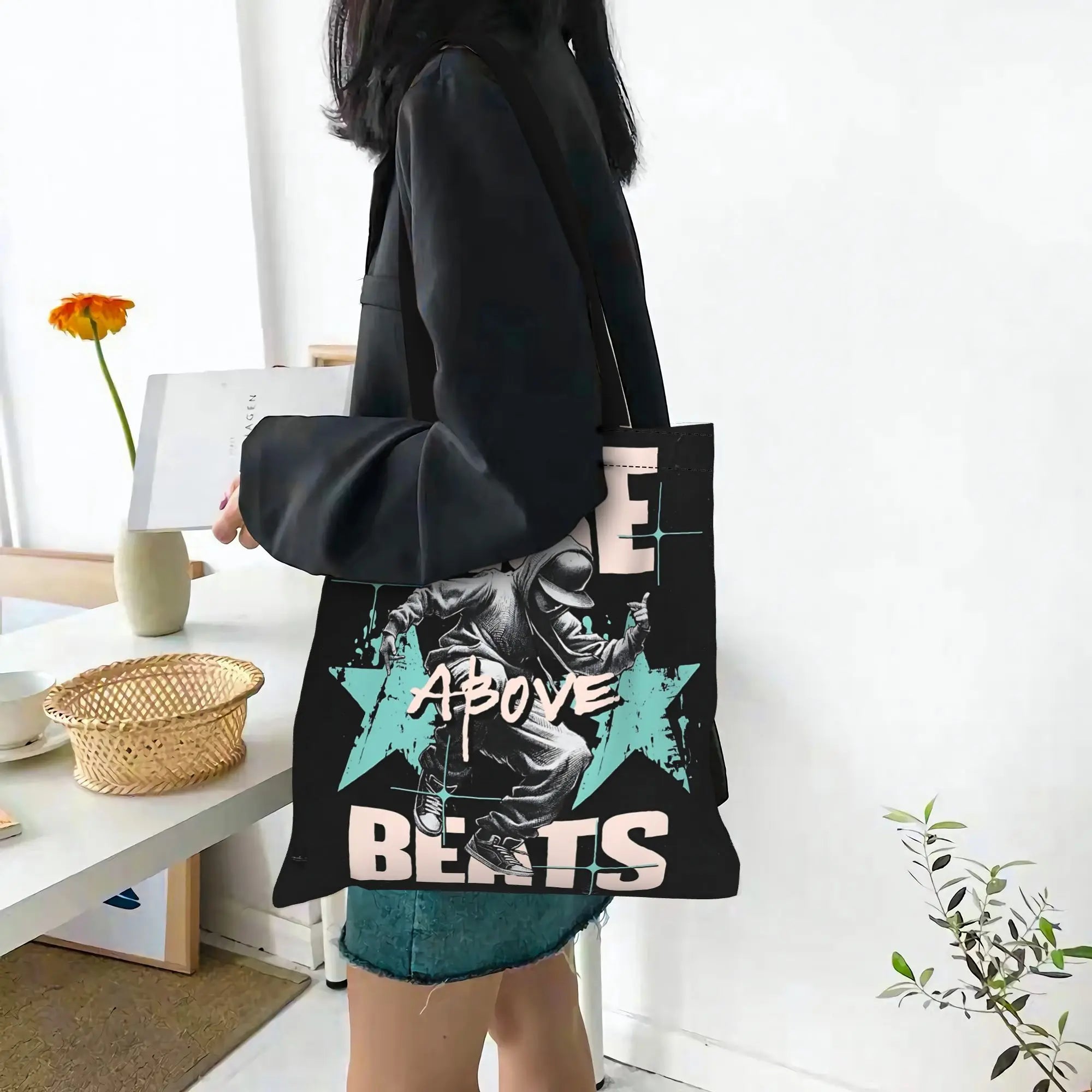 Fashionable Tote Bag - Grand Format Cartes à Jouer Style Toile Sac Foldable Chic Cadeaux
