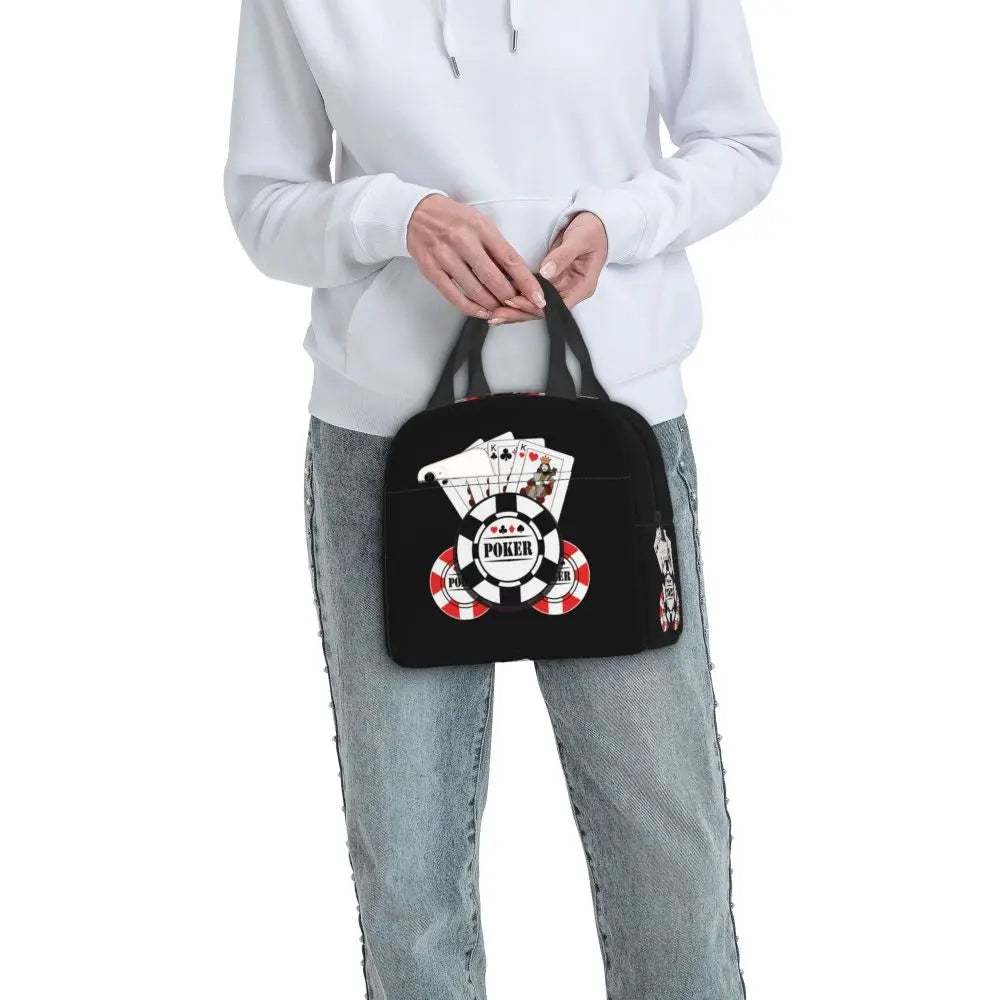 Poker Four Suits Portable Lunch Box Étanche Card Game Players Cooler Thermal Food Insulated Lunch Bag School Children Student