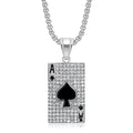 Punk Poker Playing Card Pendant Gold Silver Color Stainless Steel Zirconia Rapper Necklace for Women Men Spade A Lucky Jewelry