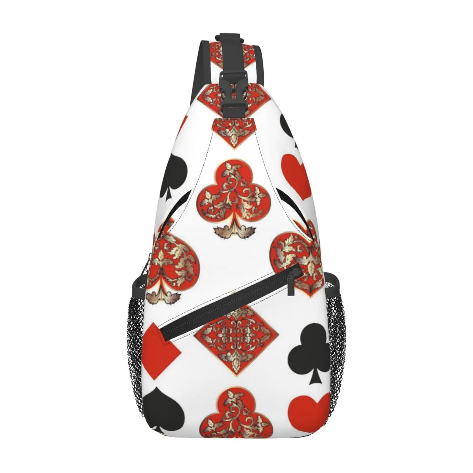 Golden Alice in Wonderland Poker Red Black Print Sling Chest Crossbody Bag Men Casual Shoulder Backpack for Travel Cycling