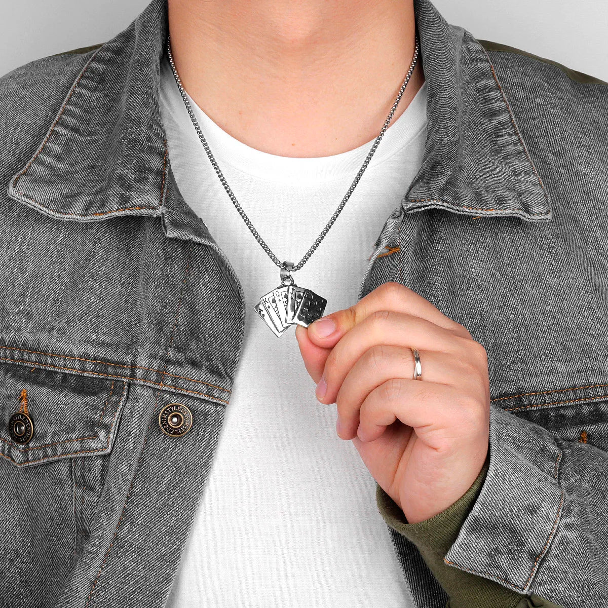 Flush Poker Gambling Long Men Necklaces Pendants Chain Punk for Boyfriend Male Stainless Steel Jewelry Creativity Gift Wholesale