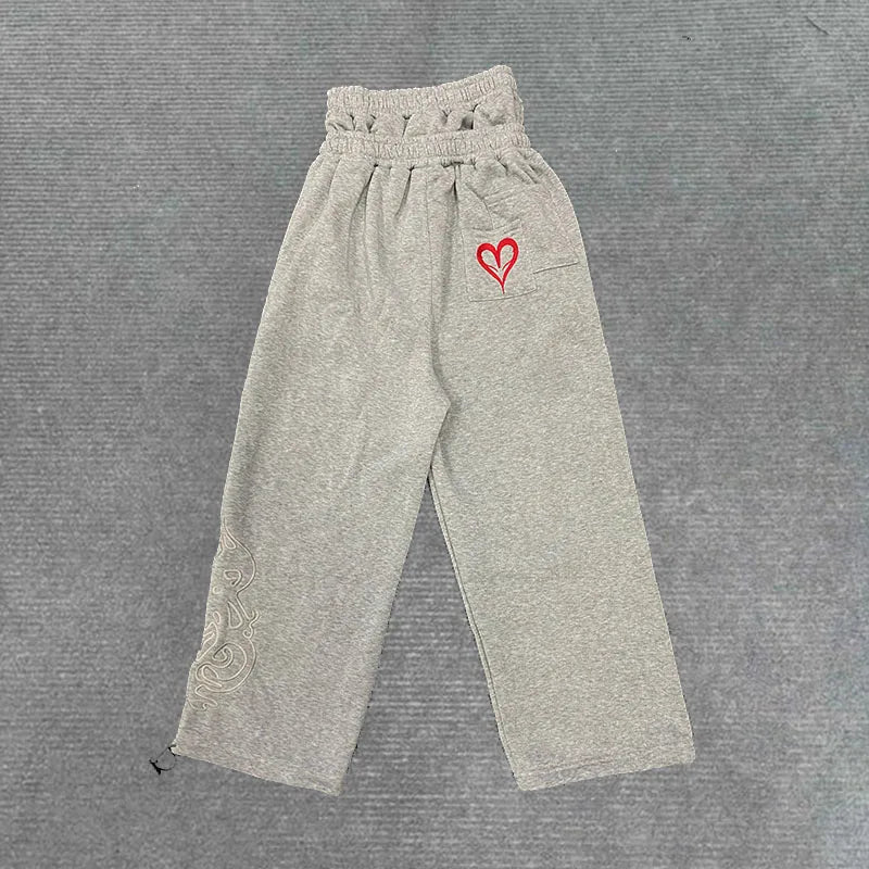 Y2k Poker Embroidered Double Waist Jogging Women's Pants Autumn Winter New American Gothic Hip Hop Men's Loose Sports Trousers