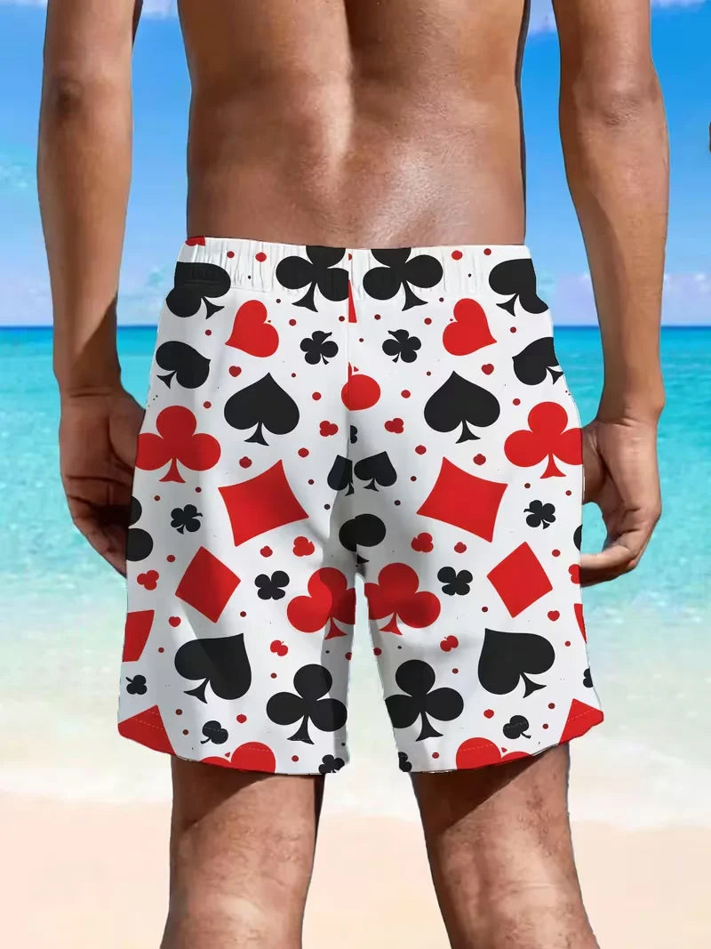 God of Gamblers Vibe Men and Women Poker King 3D Printed Beach Shorts, Quick-Dry Vacation Sports Casual Pants