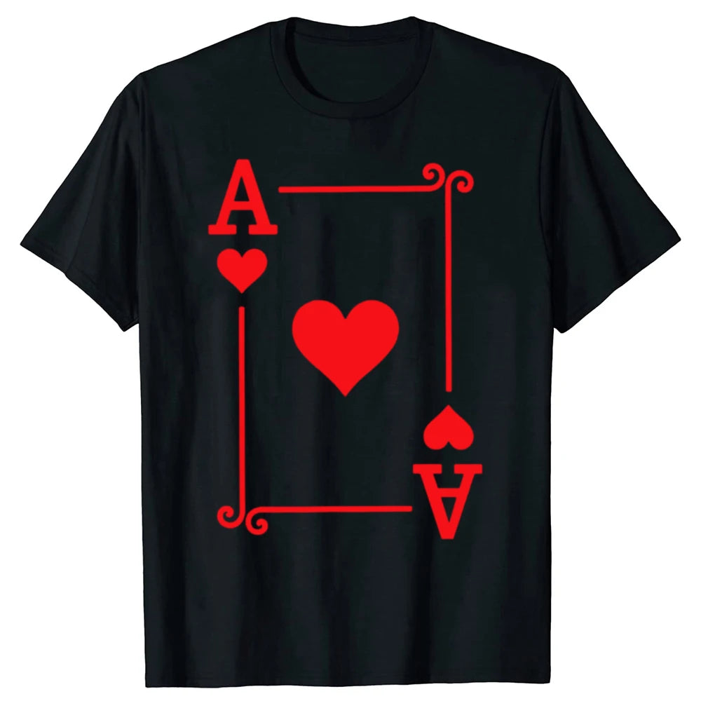 Funny Playing Cards Costume Ace Hearts Card Graphic T Shirts Men Humor Streetwear Tee Shirt Short Sleeve Unisex Loose Clothing