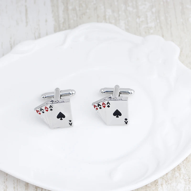 Funny AAAA Shaped Cufflinks Poker Ace Gemelos Mens Party Jewelry