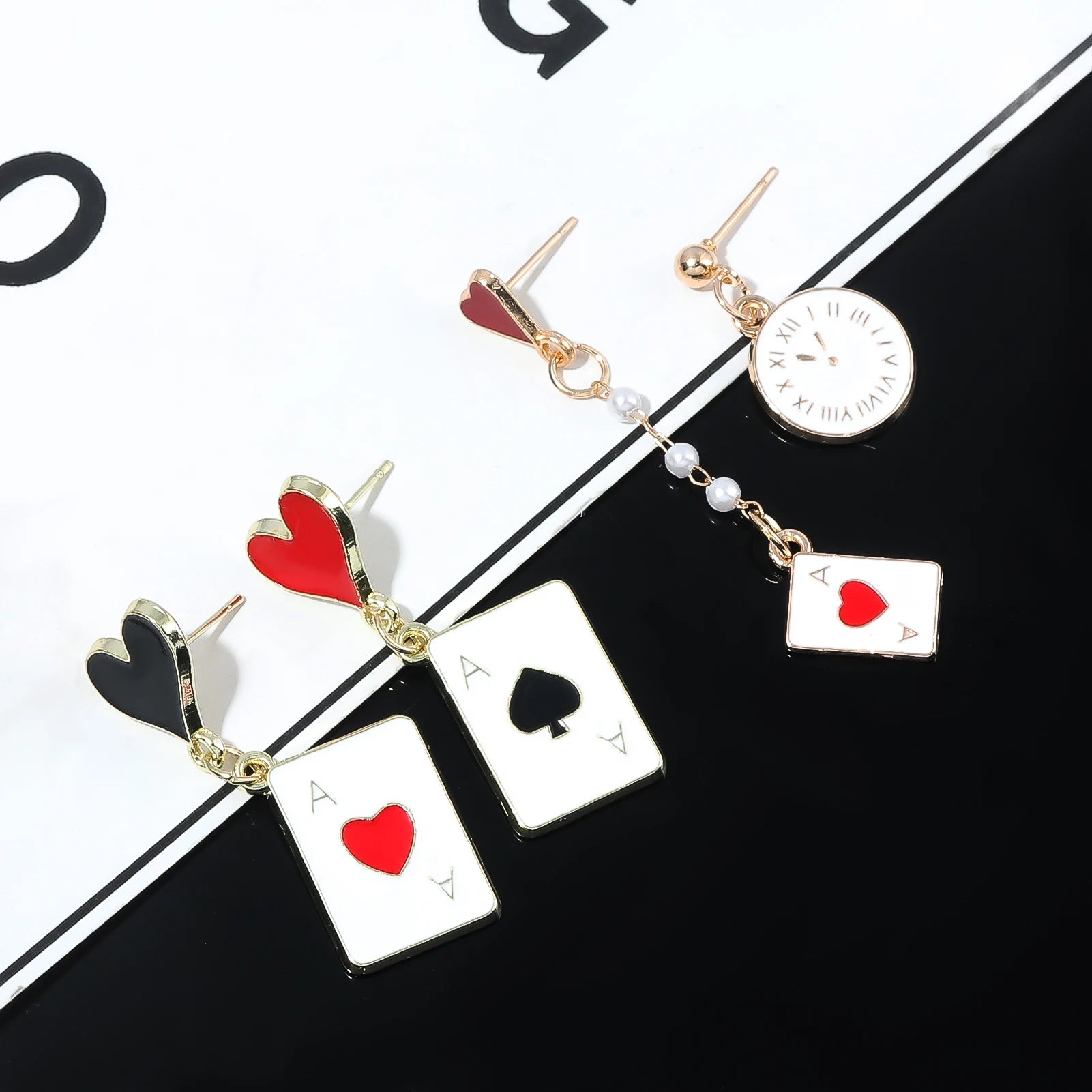 Alice In Wonderland Playing Card Earrings Women Funny Clock Poker Card Drop Earrings Hearts And Spades Playing Cards Earrings