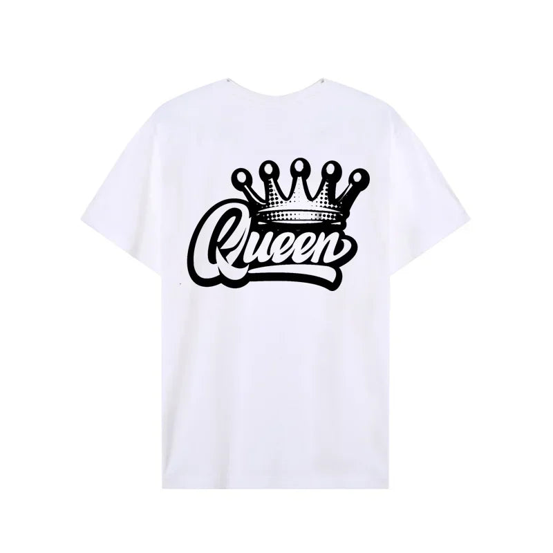 King Queen Crown Print Lover Couples Tee Shirt Harajuku Women T-shirt Crown Couple Matching Tshirt Clothes Summer Women Tops