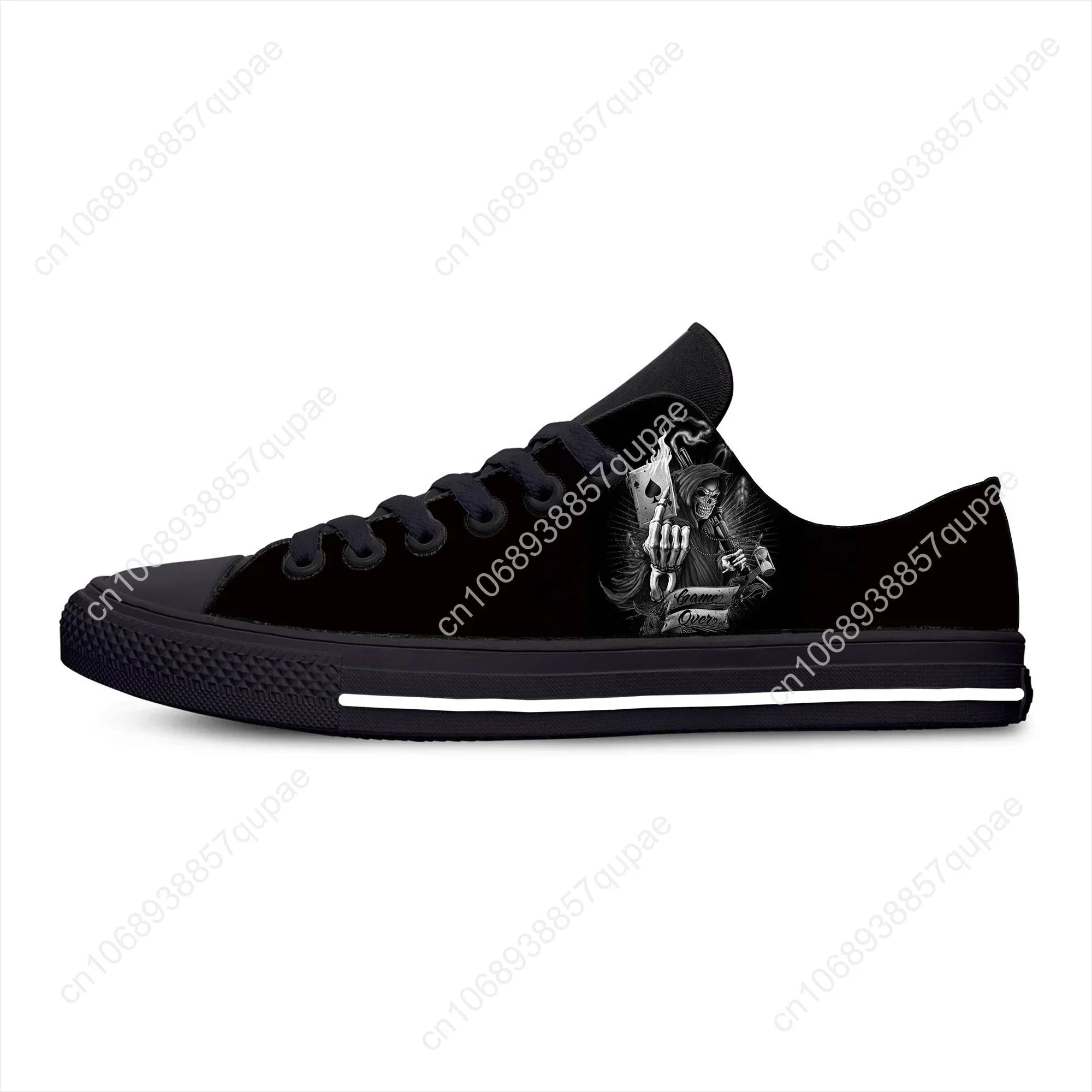 Grim Reaper Death Skull Poker Skeleton Low Top Sneaker baskets