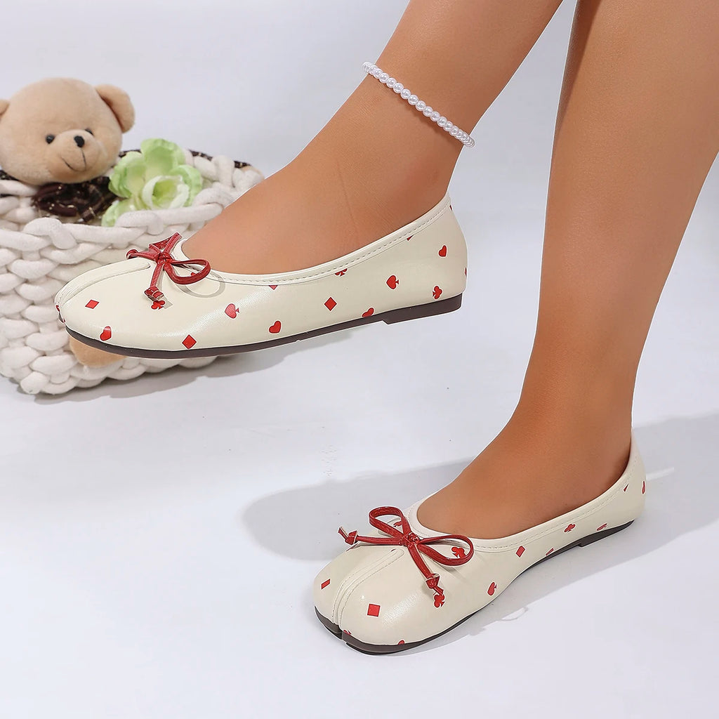 Fashion Split Toe Tabi Flats Women Cute Poker Heart Print Ballet ballerine balerine