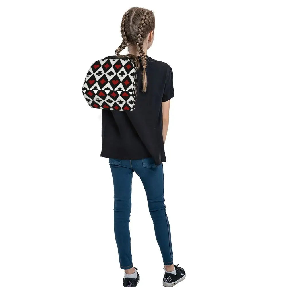 Poker Four Suits Portable Lunch Box Étanche Card Game Players Cooler Thermal Food Insulated Lunch Bag School Children Student