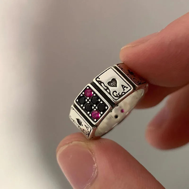 Fashionable and Trendy Creative Rings Playing Cardsvintage Zircon Rings for Men and Women Fashionable Jewelry Party Gifts