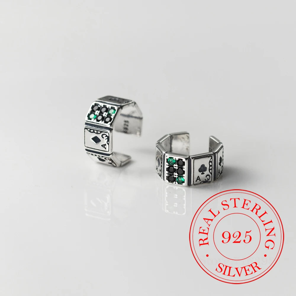 Korean 925 Sterling Silver Vintage Personality Hip-hop Punk Poker Clip Earrings for Men S925 Party Jewelry Gift Aretes De Mujer