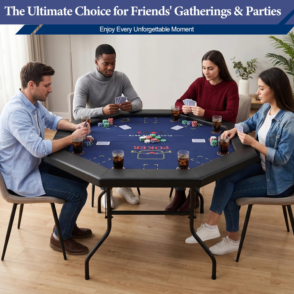 HLC 122 cm octagonal poker table, accommodating 8 people, ideal for the home games room