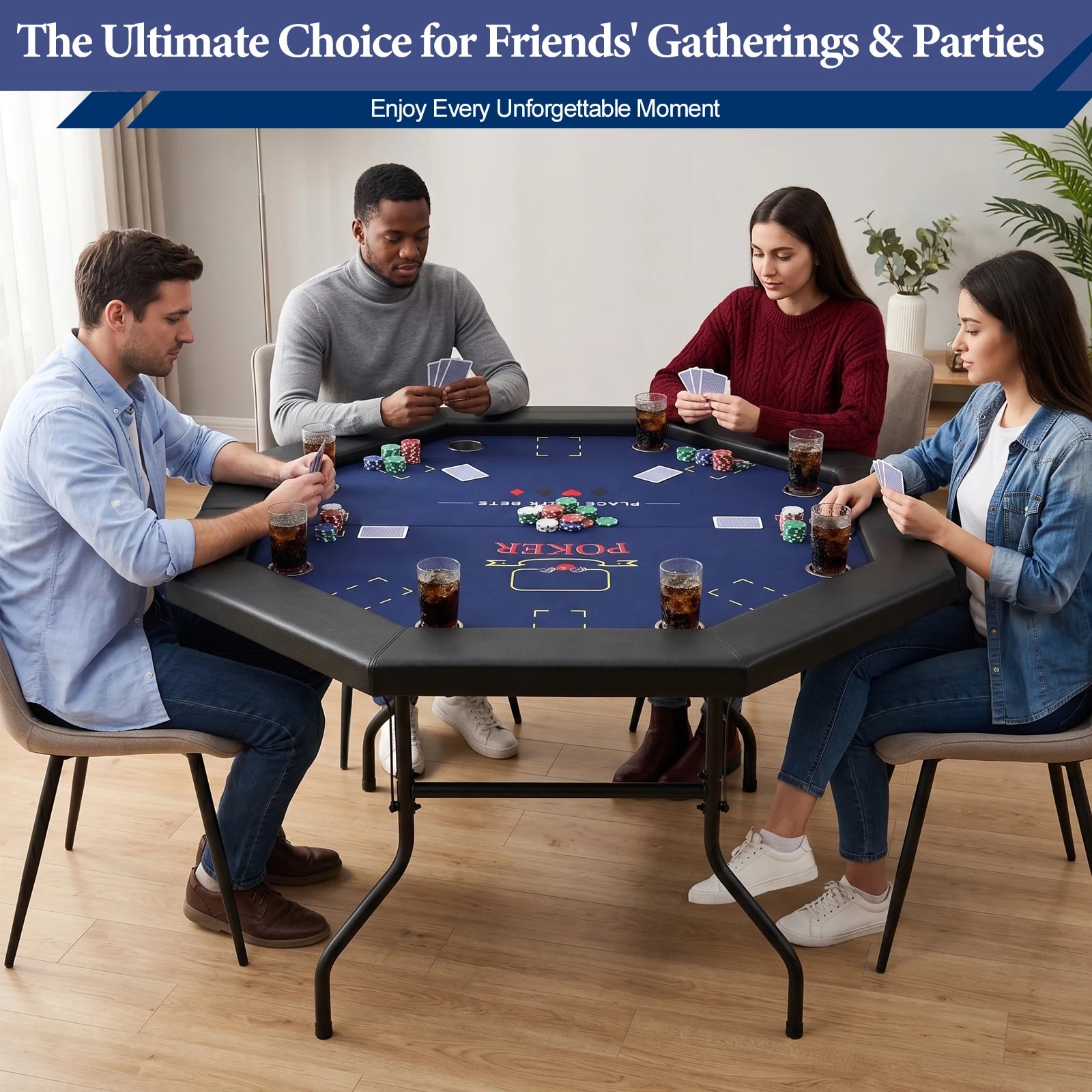 HLC 122 cm octagonal poker table, accommodating 8 people, ideal for the home games room