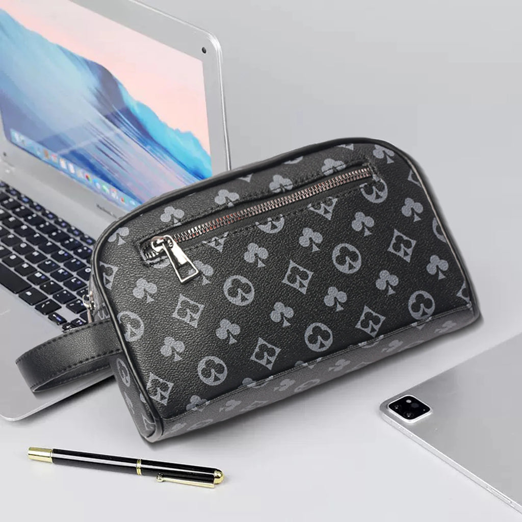 Homme'S Stylish Noir Synthetic Pochette Sac avec Card Slots - Perfect pour Keys, Phone, Tablet, et Cards
