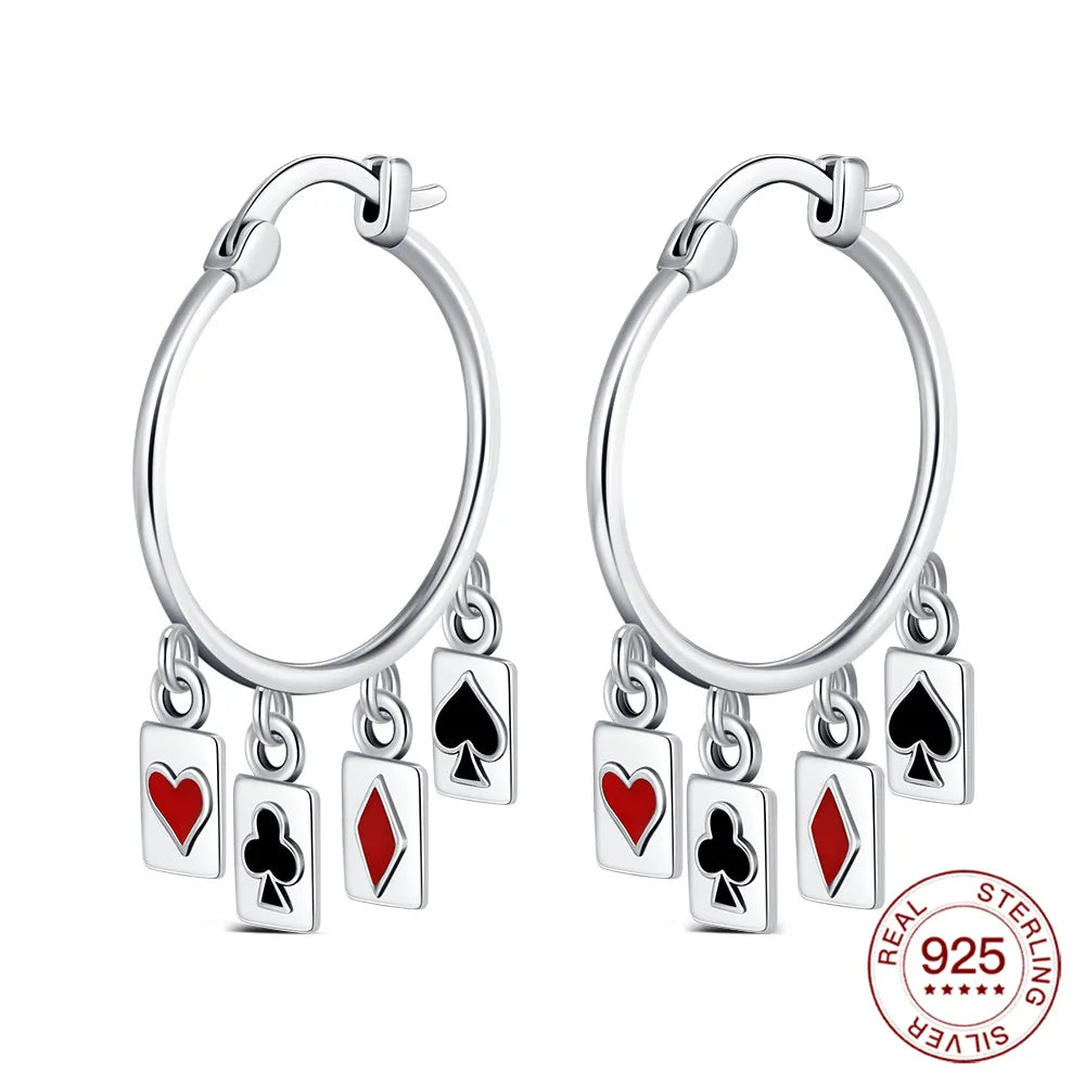 2026 925 Sterling Silver Earrings Charm Poker Suit Tassel Earrings Jewelry Making For Classic Bracelet Ladies DIY Holiday Gifts
