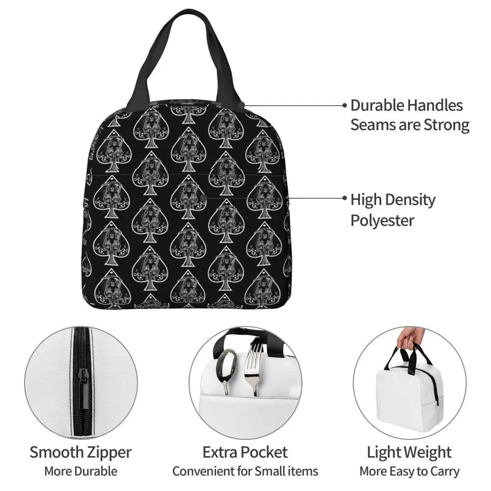 Poker Four Suits Portable Lunch Box Étanche Card Game Players Cooler Thermal Food Insulated Lunch Bag School Children Student