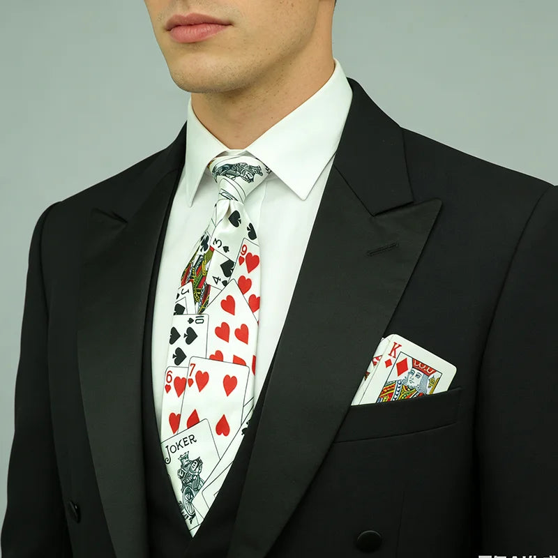 Hommes Cravates Cravate Formal Dress Cadeau Mariage Shirts Cravat Cravate Pour Homme Funny 4 inch width playing card/poker white Noir Fête