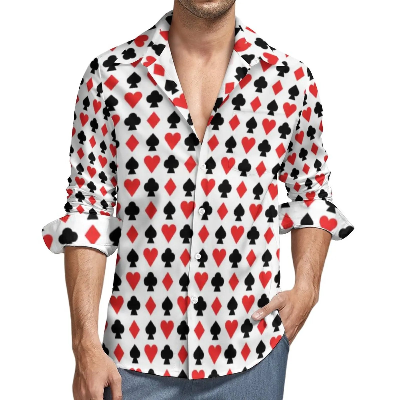 Poker Symbols Casual Shirts Male Playing Card Suits Shirt Long Sleeve Trending Funny Blouses Spring Graphic Clothing Plus Size