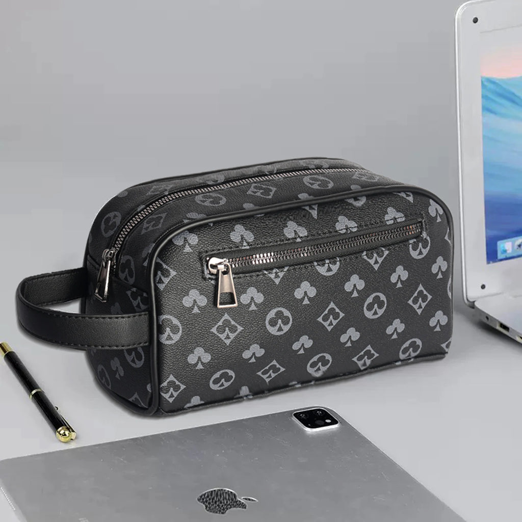 Homme'S Stylish Noir Synthetic Pochette Sac avec Card Slots - Perfect pour Keys, Phone, Tablet, et Cards